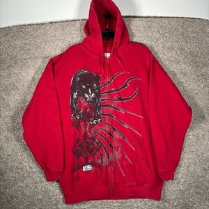 Animal Planet Mens XL Red Black Panther Tribal Graphic Full Zip Hoodie 2009 Y2K